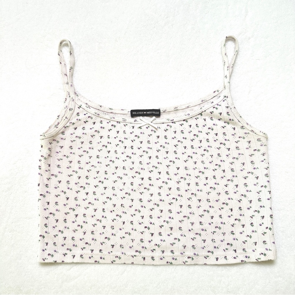 Brandy Melville Pink Pointelle Floral Cropped Tank